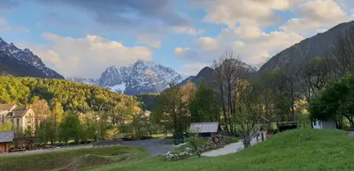 a view of a valley with mountains in the background at Apartma Kurji vrh - Chicken top in Kranjska Gora
