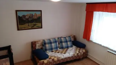 a living room with a couch and a window at apartma Albina in Kranjska Gora