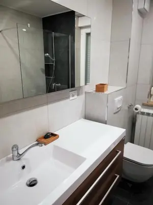 a bathroom with a white sink and a toilet at Apartma BAJČI in Ajdovščina