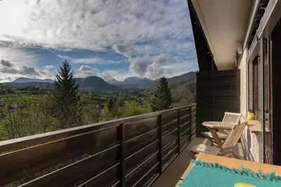 a balcony with a view of the mountains at Apartment Amazing View in Bohinj