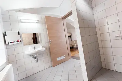a bathroom with a toilet and a sink at Hostel Situla in Novo Mesto