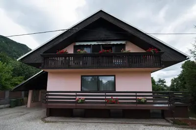 a house with a balcony with flowers on it at Apartment Tiara 2 in Rodine
