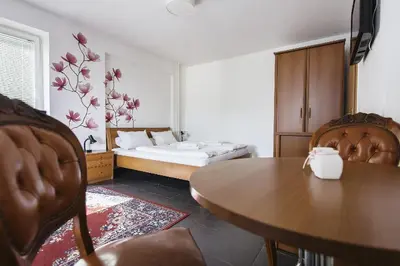 a bedroom with a bed and a table and chairs at Prenočišče Šinkec Nada in Moravske Toplice