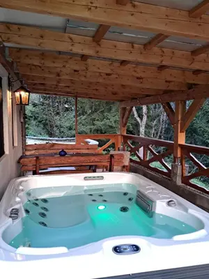 a jacuzzi tub in a cabin at House Franja in Kranjska Gora