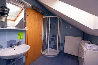 a bathroom with a sink and a shower at Apartment Stella in Dolenjske Toplice
