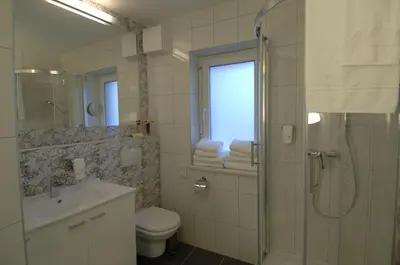 a bathroom with a toilet and a sink and a shower at Apartments & Wellness Skok in Mozirje
