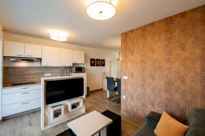a living room with a large flat screen tv at Apartmaji BANONIA 
