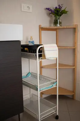 a cart in a kitchen with a counter at Borea Rooms - Sobe Budanje in Vipava