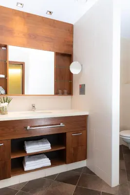a bathroom with a sink and a mirror at Hotel Vitarium Superior - Terme Krka in Smarjeske Toplice