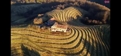 an aerial view of a house in the middle of a field at Hisa Vina in Podlehnik