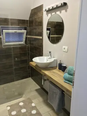 a bathroom with a sink and a mirror at Apartma Lilly in Bled