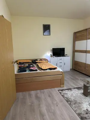 a bedroom with a bed and a television in it at Alpino in Ljubljana