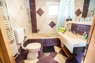 a bathroom with a toilet and a sink and a tub at Valley View Holiday Home with Sauna Mrak in Slappe dʼIdria