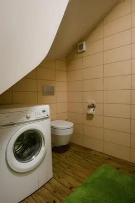 a washing machine in a bathroom with a toilet at Luxury apartment with a nice view in Kranjska Gora in Kranjska Gora