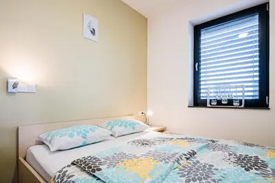 a bedroom with two beds and a window at Apartmaji BANONIA 