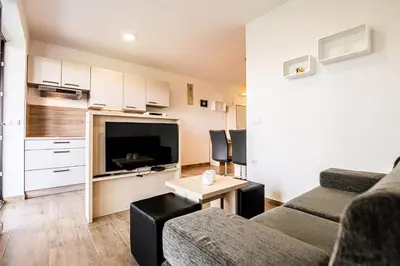 a living room with a couch and a tv at Apartmaji BANONIA 
