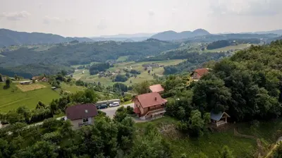 an aerial view of a house on a hill at PLANINCA -hiša z razgledom in Šmarje pri Jelšah