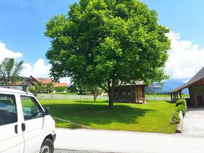 a white truck parked in front of a tree at Two Angels in Bled