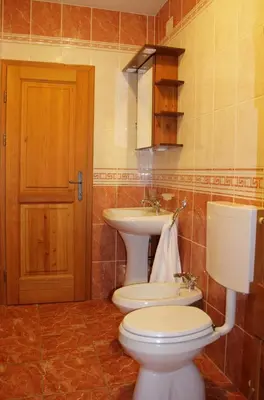 a bathroom with a toilet and a sink at Apartment Pod Skalco in Jesenice