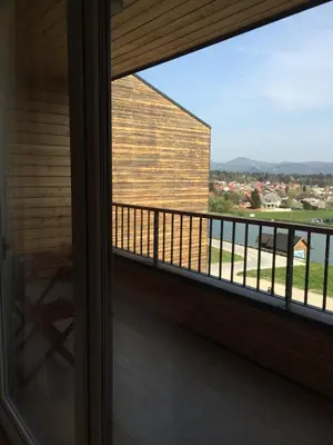 a view from a window of a balcony at Villa Mari I in Maribor