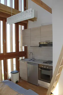 a kitchen with a sink and a stove at Guest accomodation Klancar in Ig