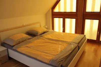 a large bed in a bedroom with two pillows at Guest accomodation Klancar in Ig
