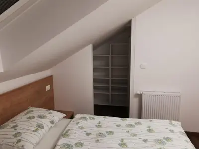 a bedroom with a bed and a book shelf at GOSTILNA S PRENOČIŠČI PAV in Rakek