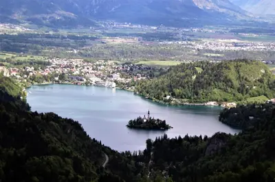 an island in the middle of a lake at 238 Spodnje Gorje in Spodnje Gorje