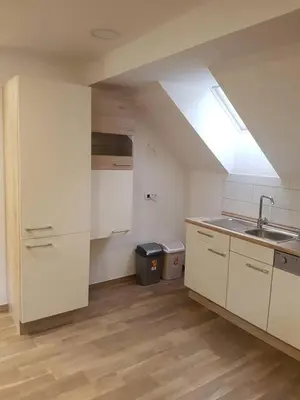 a kitchen with a sink and a counter top at Apartmaji Zupan in Bohinjska Bela