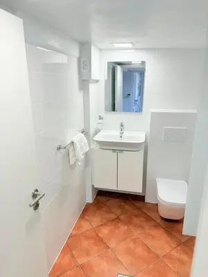 a white bathroom with a sink and a toilet at Villa Dei Sogni in Bled