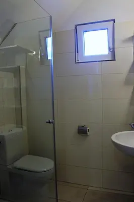 a bathroom with a shower and a toilet and a sink at Mariana Apartment in Bled
