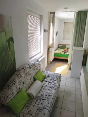 a living room with a couch and a bedroom at Apartma Peter1a in Begunje na Gorenjskem