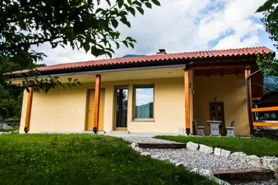a small house with a pathway leading to it at Apartma Fani-Kobarid in Podbela