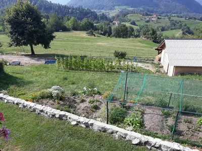a garden in the middle of a field at Apartmaji Berginc in Kobarid