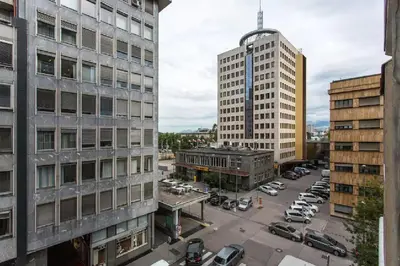 an aerial view of a city with tall buildings at ★ Exclusive Central Apartment ★ FREE Garage ★ in Ljubljana