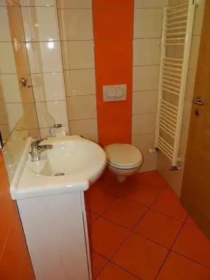 a bathroom with a sink and a toilet at Apartments FABRKA in Ljubljana