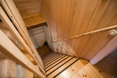 an overhead view of a wooden ceiling in a room at Sunny House with Sauna in Bistrica ob Sotli