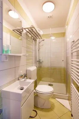 a bathroom with a toilet and a shower and a sink at Rooms Šajina in Podgrad