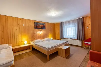 a bedroom with a large bed and a window at Apartments Kocjanc in Bohinj