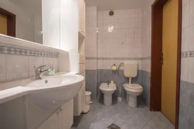 a bathroom with a sink and a toilet at apartma mojca in Bohinj