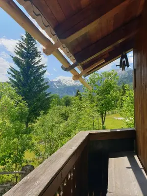 a balcony with a view of a mountain at Mountain apartment Uskovnica in Bohinj