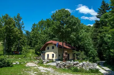 a small house in the middle of a forest at Holiday House Vodice na Lazu in Zoll