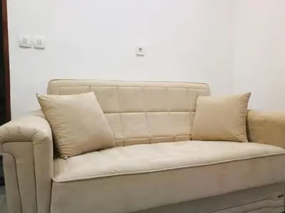 a couch with two pillows on top of it at Appartma Katja in Gabrovica pri Črnem Kalu