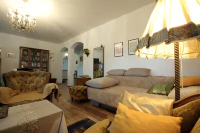 a living room with a bed and a couch at Vila Salamander in Štanjel