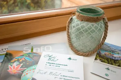 a mason jar with a sign next to a window at Vila Alpina in Bled