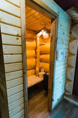 a door to a sauna in a log cabin at Forest Glade Cottage - Koča na jasi in Rečica ob Savinji