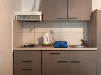a kitchen with a sink and a counter top at Apartment Aly in Bovec