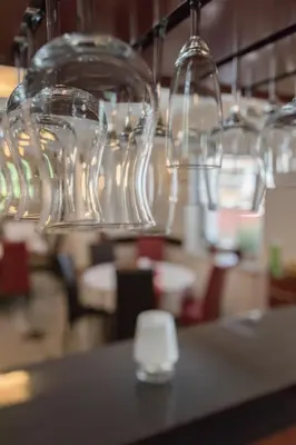 a row of wine glasses sitting on top of a counter at Villa Nena in Kranjska Gora