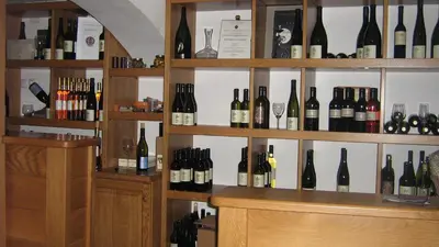 a room filled with lots of bottles of wine at Tourist Farm Joannes in Maribor