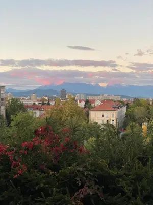 a view of a city with trees and buildings at apartma Golovec in Ljubljana